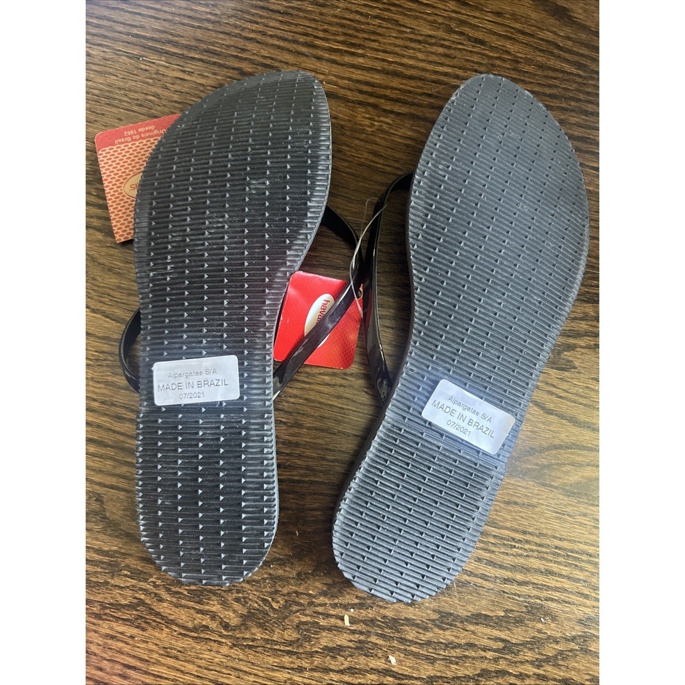 NEW Havaianas Black Flip Flop Metallic Silver 4135102 Women's Size 9/10 Medium - Picture 3 of 3